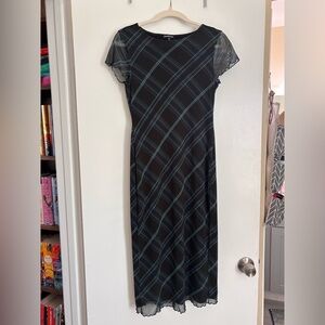 bebe Black Maxi Dress with Teal and Blue Plaid